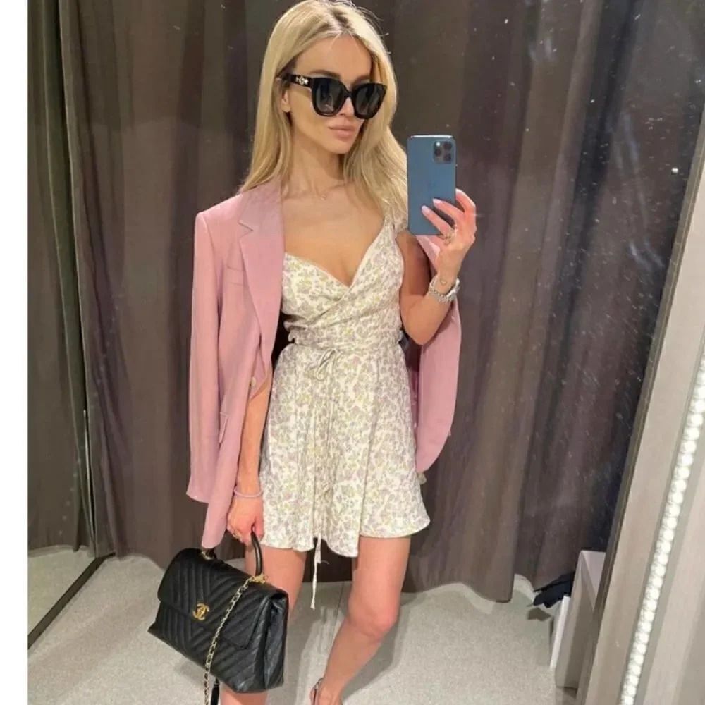 ZARA SATIN EFFECT PRINT DRESS